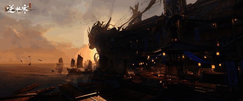 逆水寒手游逐浪湾沧澜舰外观远景