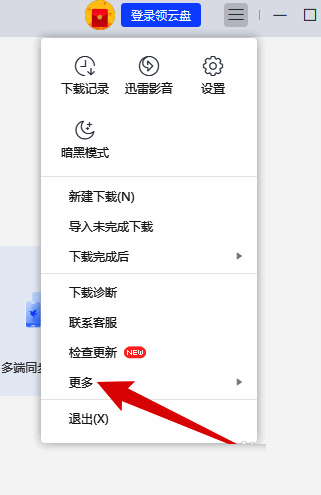 点击迅雷首页更多选项的界面