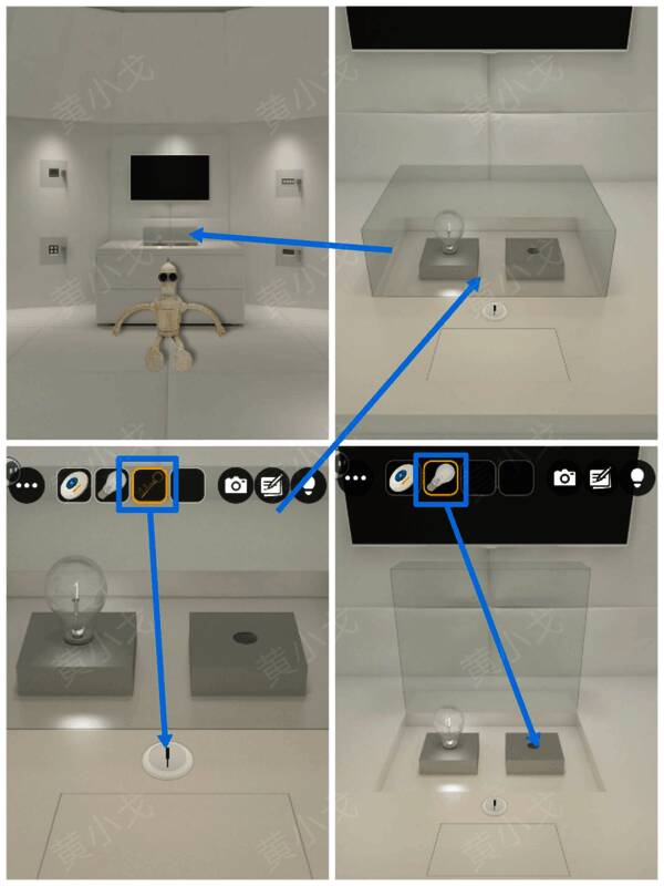 用钥匙打开玻璃柜放入灯泡图片