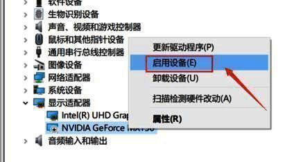 显示适配器中右键启动N卡设备