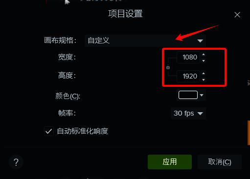 自定义画布规格设置界面
