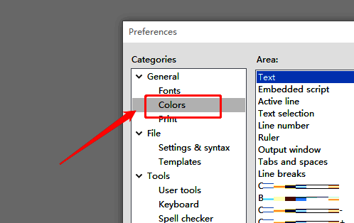 点击colors选项的界面图片