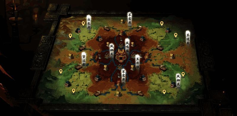 纸上谈兵玩法界面,显示帮派沙盘地图与战略布局选项