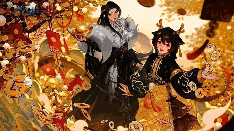 心王·霓龙乐风外观展示图,角色身穿华丽龙纹服饰,背景为火焰与雷电交织