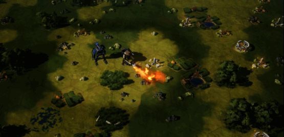 烈焰机甲喷射火焰覆盖战场,地面被大面积引燃