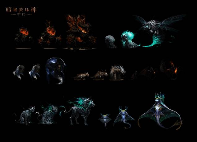 游戏中八只不同造型的使魔形象展示,各具特色