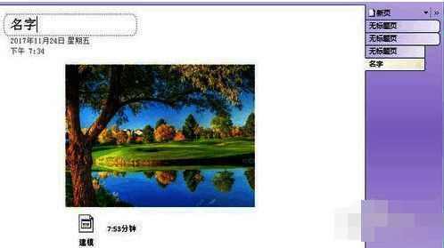 OneNote编辑界面展示，显示插入文字、图片及其他多媒体内容的功能