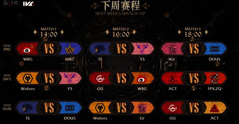 IVL秋季赛第五周赛程安排表
