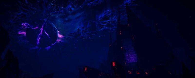 《无主之地4》魔女维克丝角色立绘,身穿暗黑风战斗服,手持法杖散发紫色能量