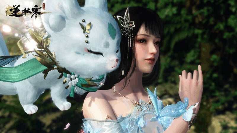 《逆水寒》手游与其他新游宣传海报展示于发布会舞台