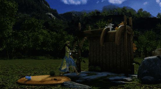 萝切水果家具动态演示,玩家在家中使用互动动作进行切水果