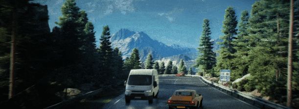 游戏中驾驶载具进行高速追逐的画面