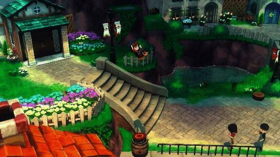 角色踩上木桶准备起跳,背景是即将展开的滑翔之旅