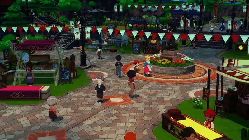 集市热闹场景,多个摊位同时营业,顾客络绎不绝