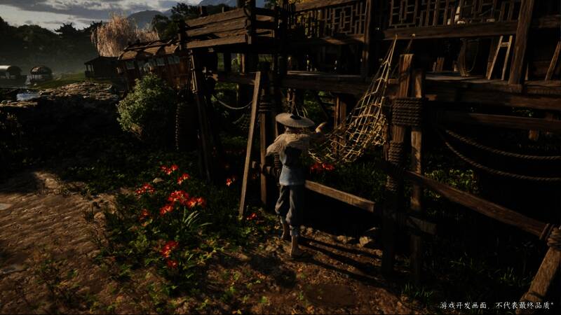 一名绣娘正在专注刺绣,背景为江南水乡风情