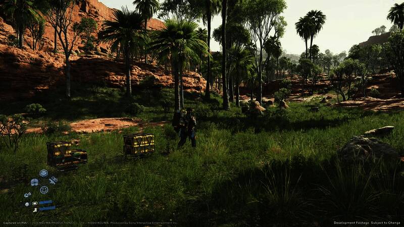 小岛秀夫接受访谈现场照片，神情专注，背景为《死亡搁浅2》宣传海报