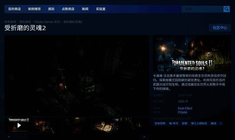 受折磨的灵魂2游戏实机画面展示,昏暗走廊中角色手持手电缓慢前行