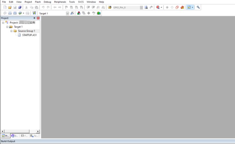工程主界面展示,左侧为项目资源树,右侧为空白代码编辑区
