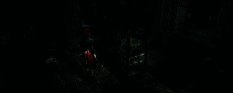 游戏中阴森诡异的场景描绘,昏暗灯光下角色手持手电筒探索未知区域