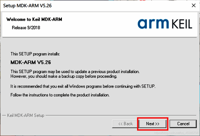 安装向导初始界面，显示欢迎页面及下一步按钮