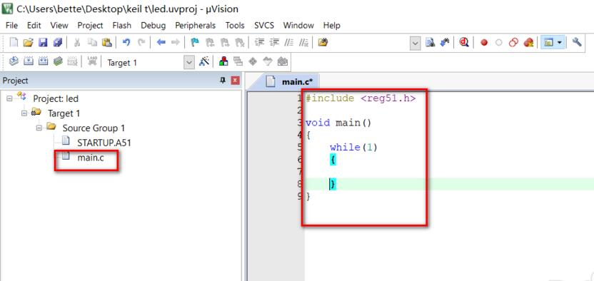 main.c编辑界面,展示一段基础的主函数代码示例