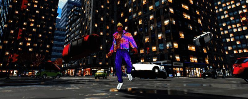 游戏主视觉图展示了一名超级英雄在高楼林立的城市上空飞翔的场景