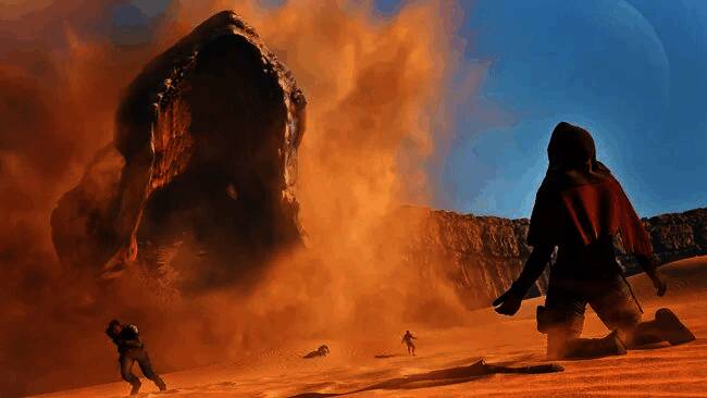 《沙丘：觉醒》游戏战斗画面，空中单位俯冲攻击地面部队