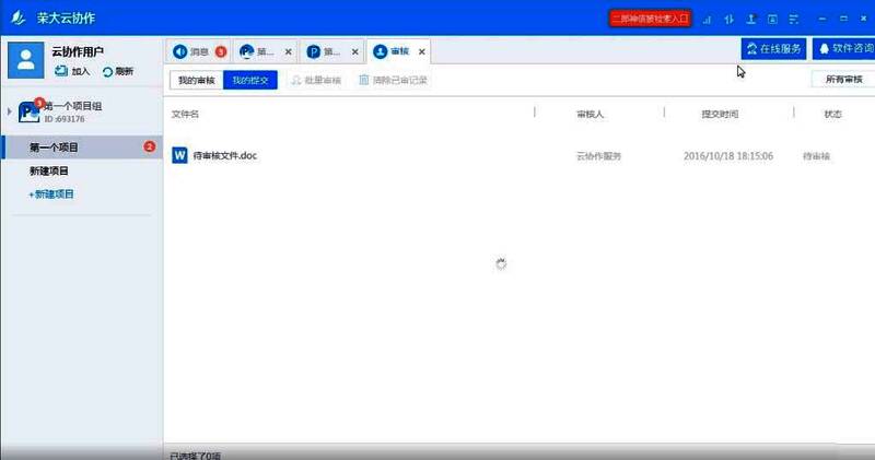 审核界面截图,显示待审文件列表及状态标识