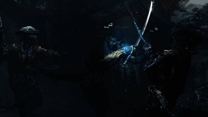 游戏设定中宫本武藏手持长刀,神情坚毅,背景为古战场