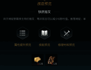 捕狩猎叉第一阶段改造所需材料列表截图