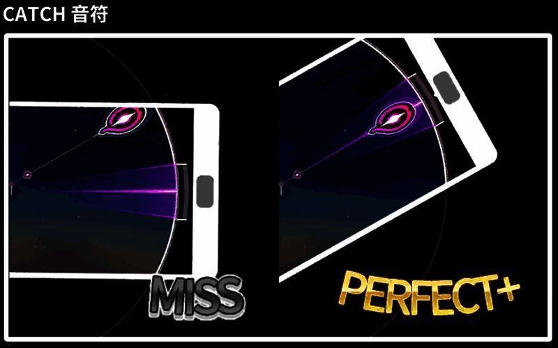 CATCH音符操作说明，玩家手持手机倾斜调整判圈位置