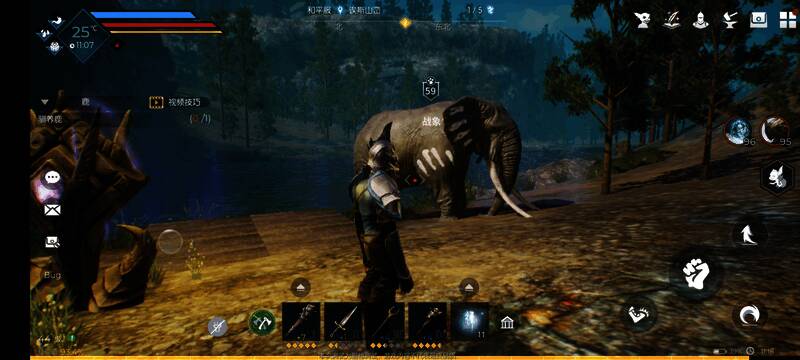 战象宠物外观展示，体型庞大，皮肤坚硬，具有原始部落风格