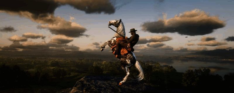 《荒野大镖客2》游戏场景,西部风格的骑马画面