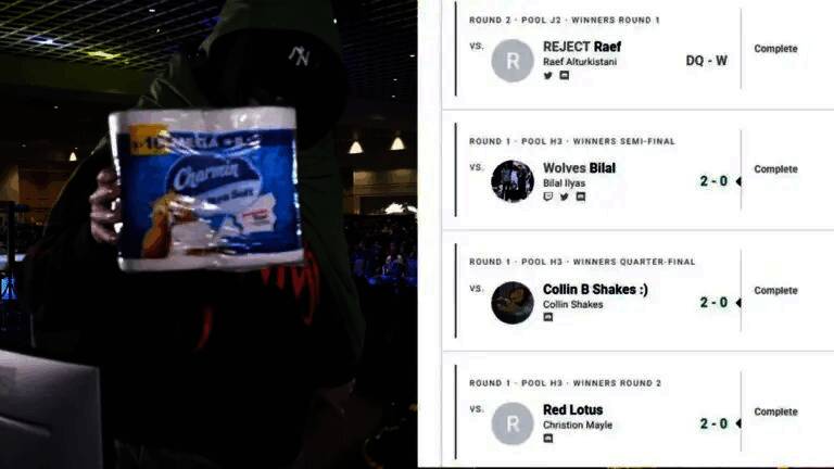 后台画面显示一名选手正在向工作人员投掷厕纸，安保人员迅速上前制止