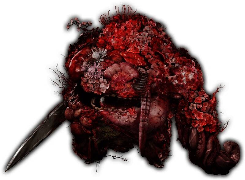 Ara-abare设定图,巨型身躯被盛开的鲜花包裹,散发诡异美感