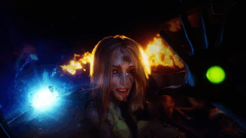 肯·列文在游戏开发者大会上的演讲现场照片,背景为《犹大》概念图