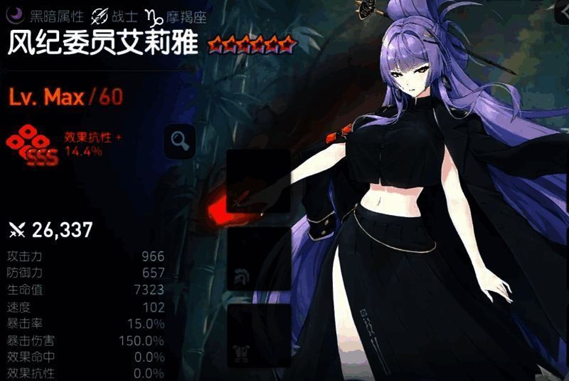 风纪委员艾莉雅技能界面展示，显示其被动效果说明