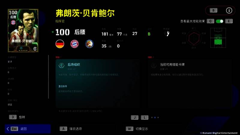 贝肯鲍尔经典踢球姿势,身披拜仁球衣,神情专注