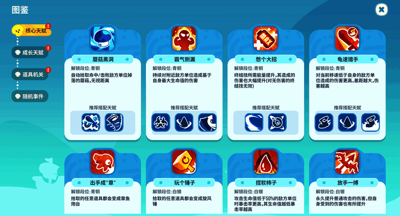 天赋选择界面展示,左侧为核心天赋,右侧为成长天赋列表