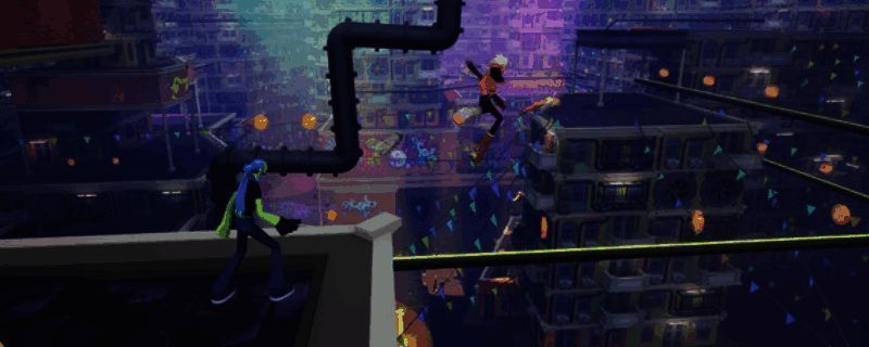 曲途2游戏封面展示,两位主角在充满霓虹感的舞台背景下激情演奏