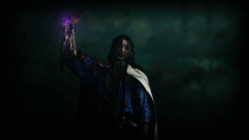 宫本武藏与佐佐木岩流激烈对战的场景，两人持刀对峙，背景为京都古街