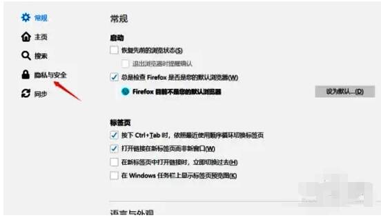 设置页面中隐私与安全选项的界面图