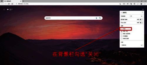 在Microsoft Edge浏览器背景栏勾选关闭界面图