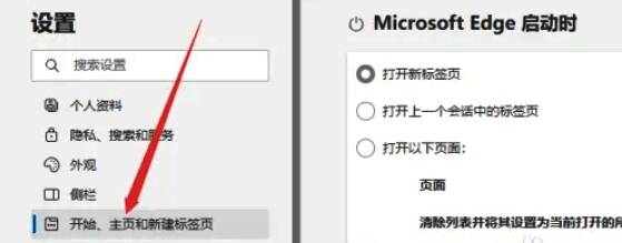 点击开始、主页和新建标签页选项