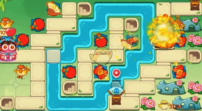 保卫萝卜4梁波波与祝秋秋第90关中间右侧布置