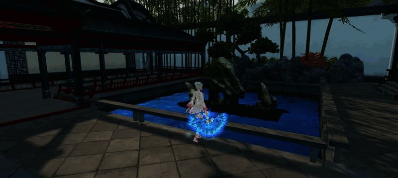 《天下》手游中铁丶铁少侠家园里摆放太湖石的庭院风景图