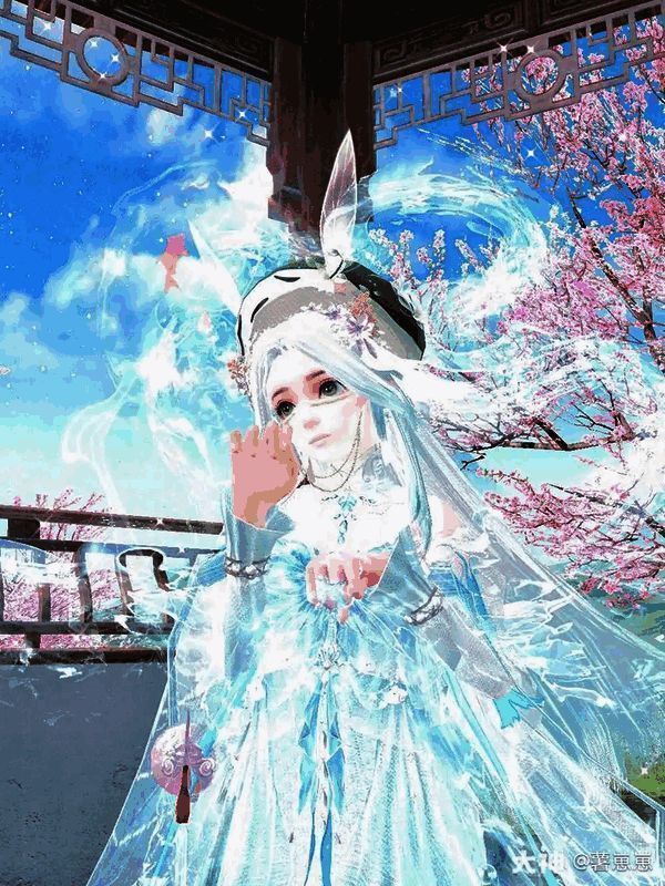 薯崽崽少侠在桃花古亭中纳凉撒娇的照片