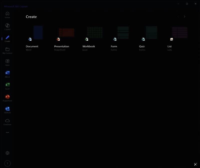 Microsoft 365 Copilot创建选项卡界面图片