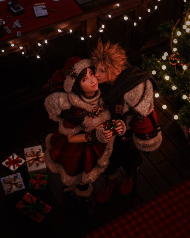 《最终幻想7》蒂法3D新年贺图,穿圣诞装的蒂法