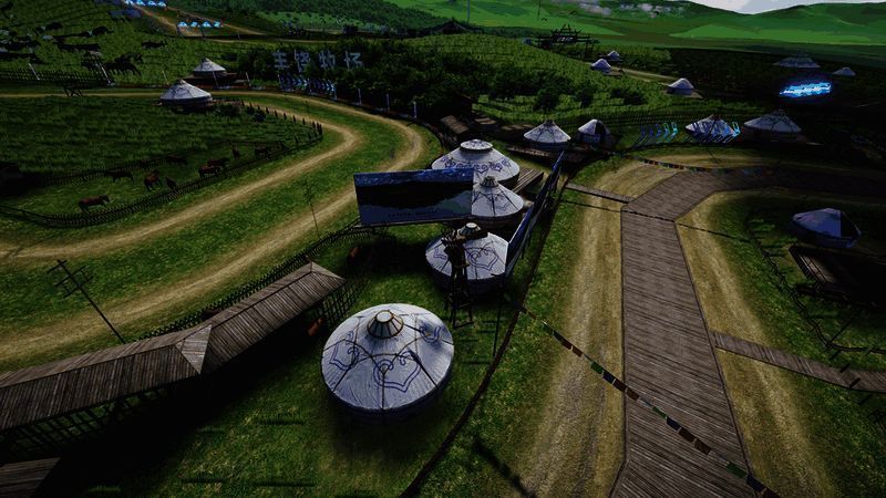 赛道中白色风车与周边风景图